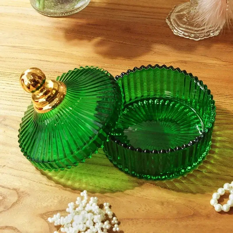 Green Striped Glass Jar