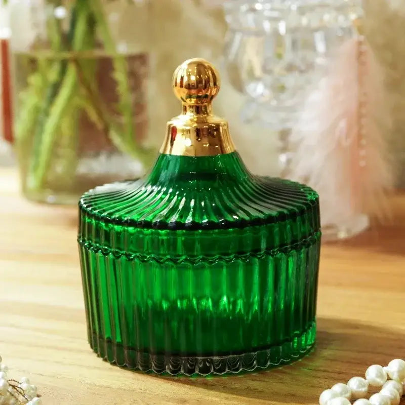 Green Striped Glass Jar