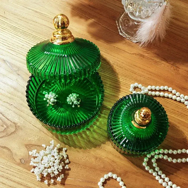 Green Striped Glass Jar