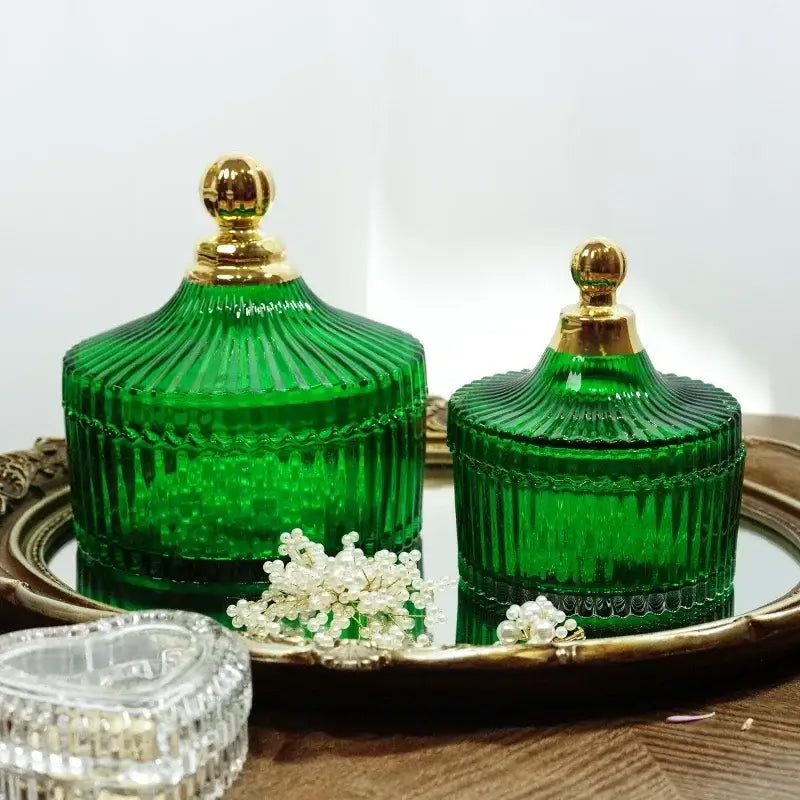 Green Striped Glass Jar