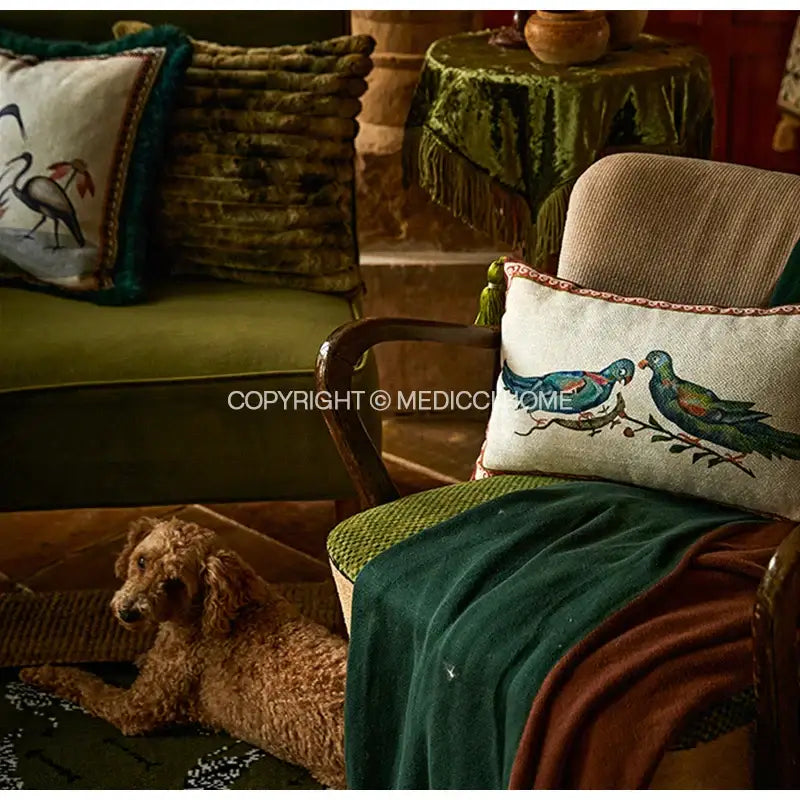 Green Velvet Floral Cushion