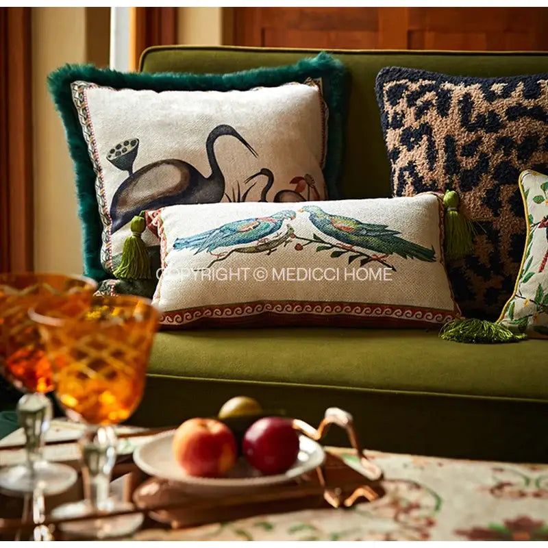 Green Velvet Floral Cushion