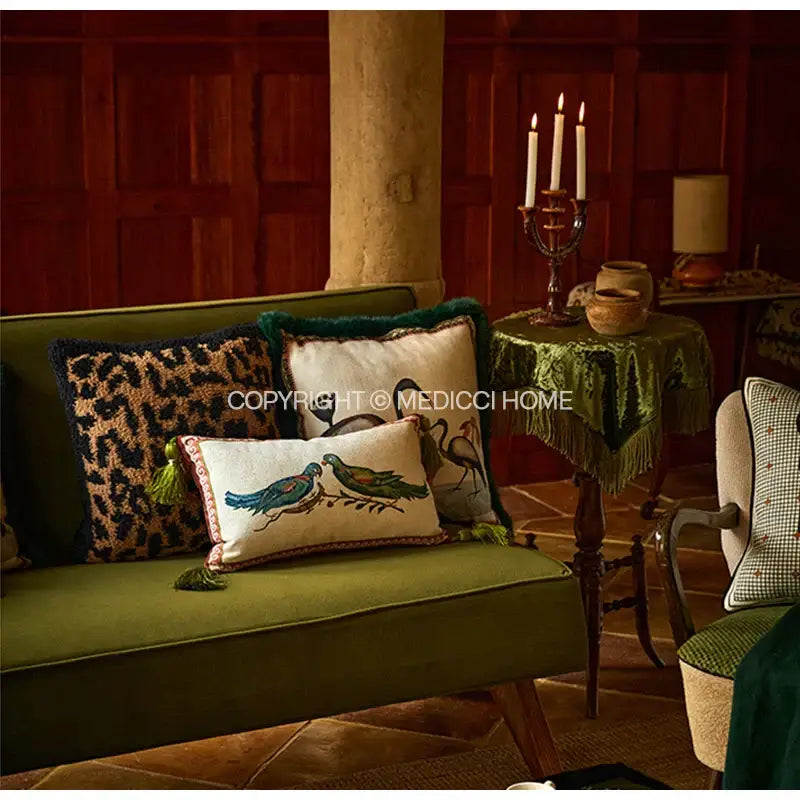 Green Velvet Floral Cushion