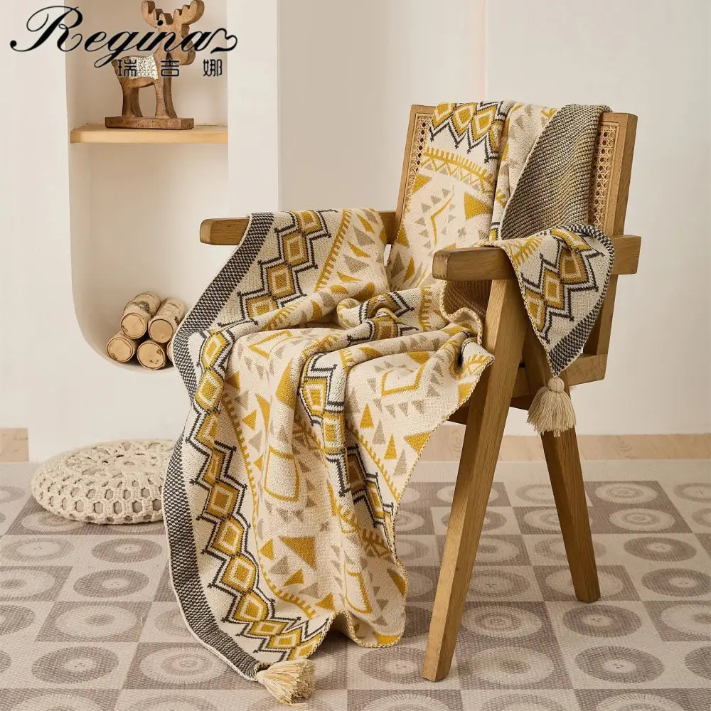 Cream Mustard Knit Throw