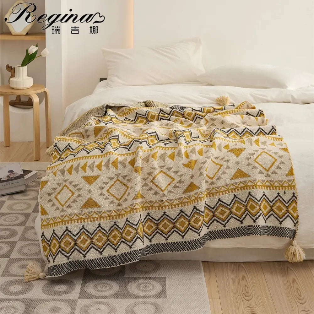 Cream Mustard Knit Throw