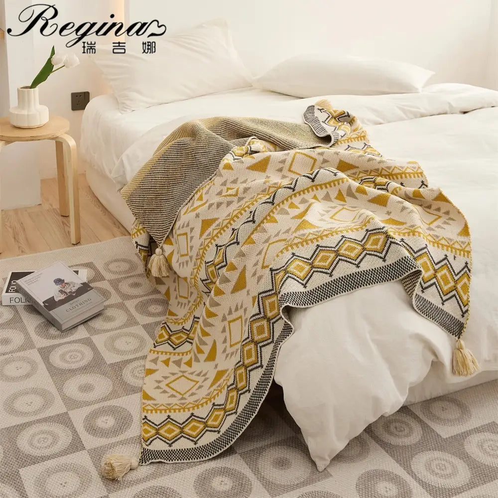 Cream Mustard Knit Throw