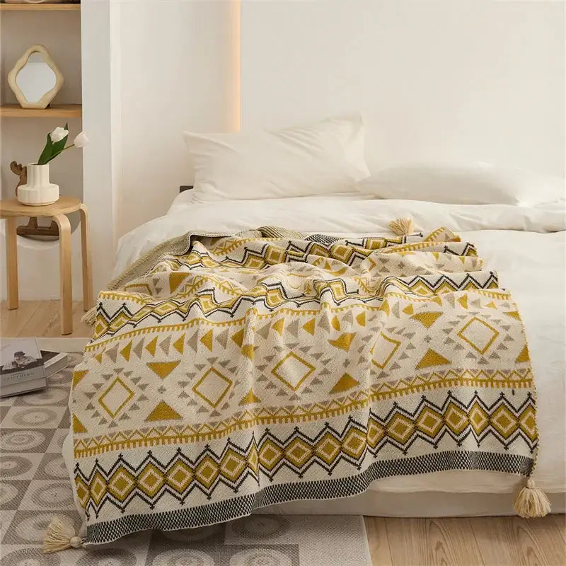 Cream Mustard Knit Throw
