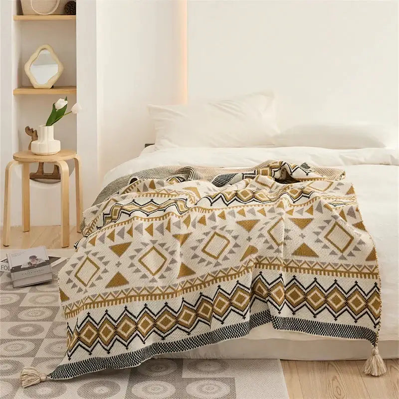 Cream Mustard Knit Throw