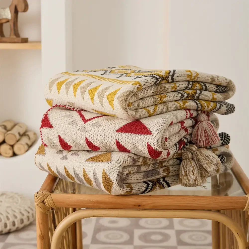 Cream Mustard Knit Throw