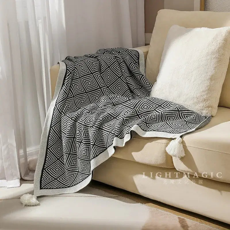 Knitted Geometric Sofa Blanket