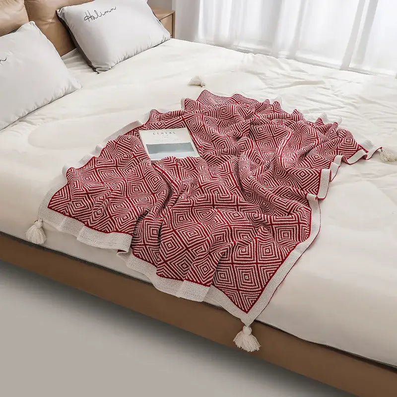 Knitted Geometric Sofa Blanket