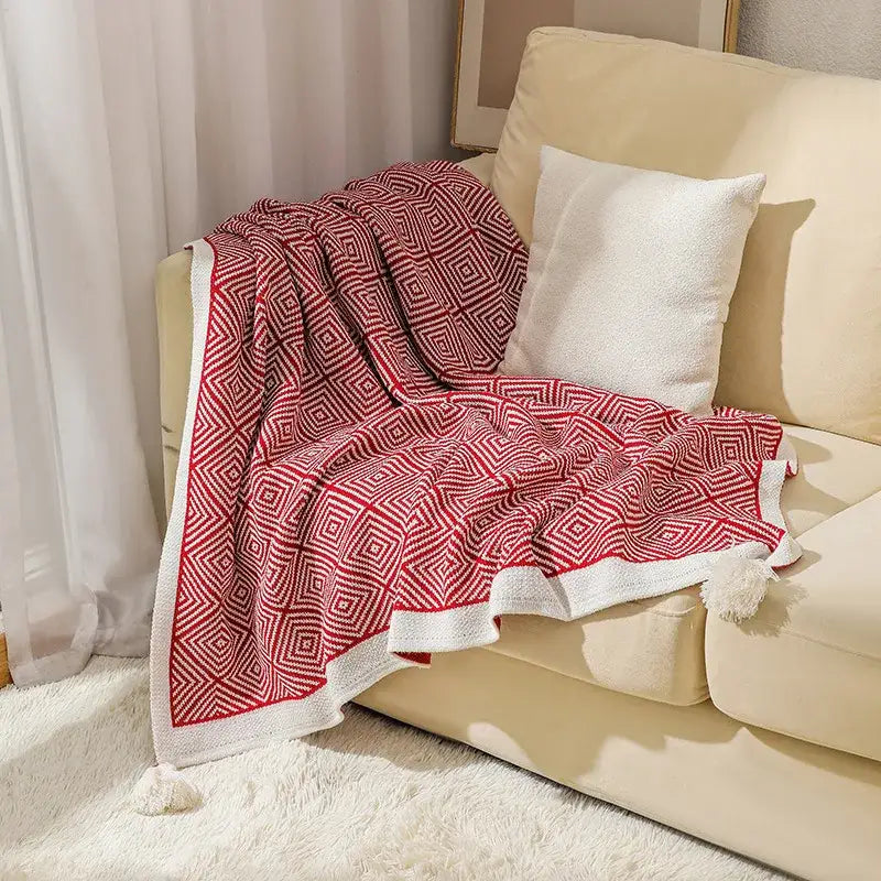 Knitted Geometric Sofa Blanket