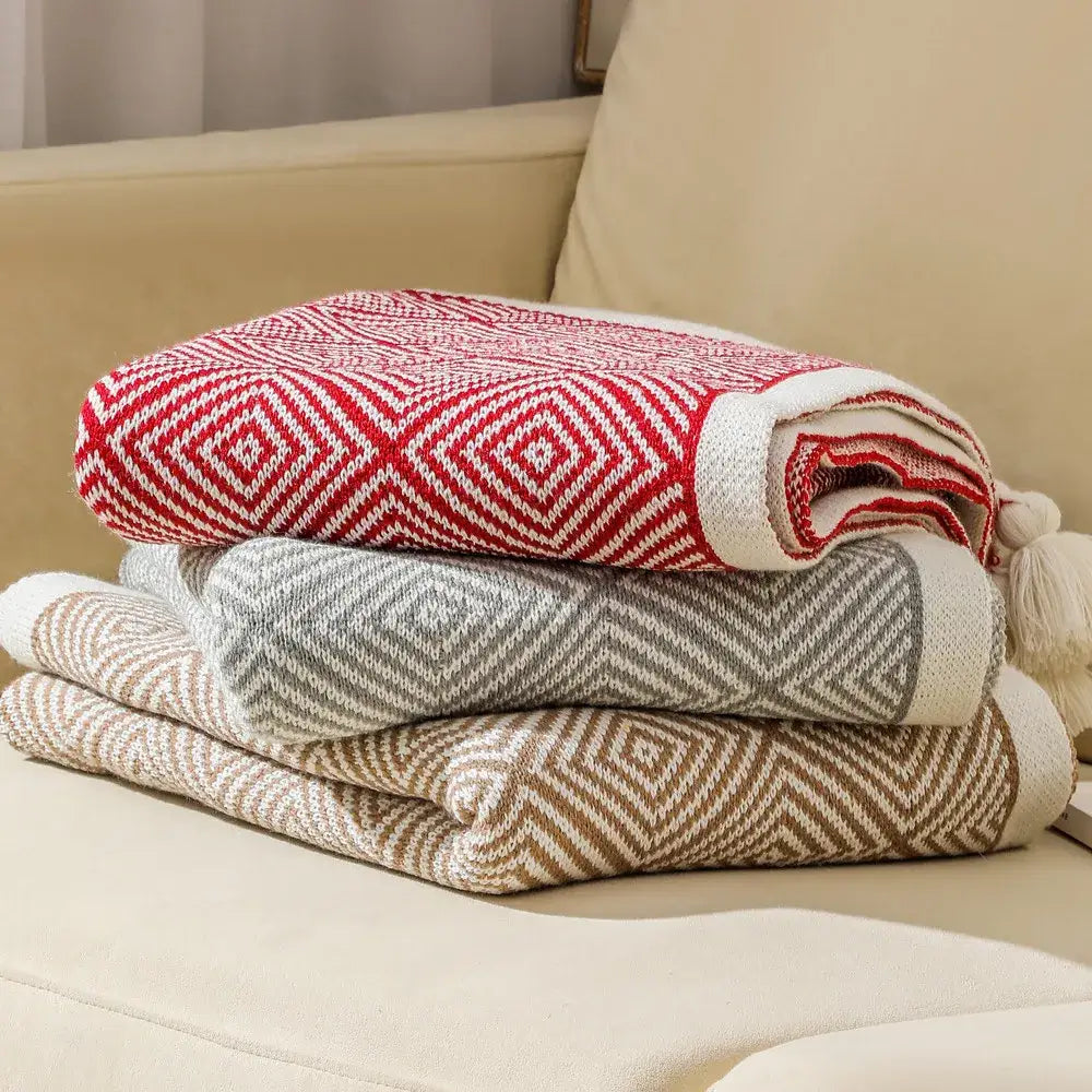 Knitted Geometric Sofa Blanket