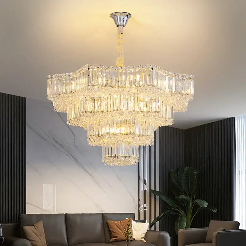 Chrome Crystal Chandelier with Multi-Tier Design