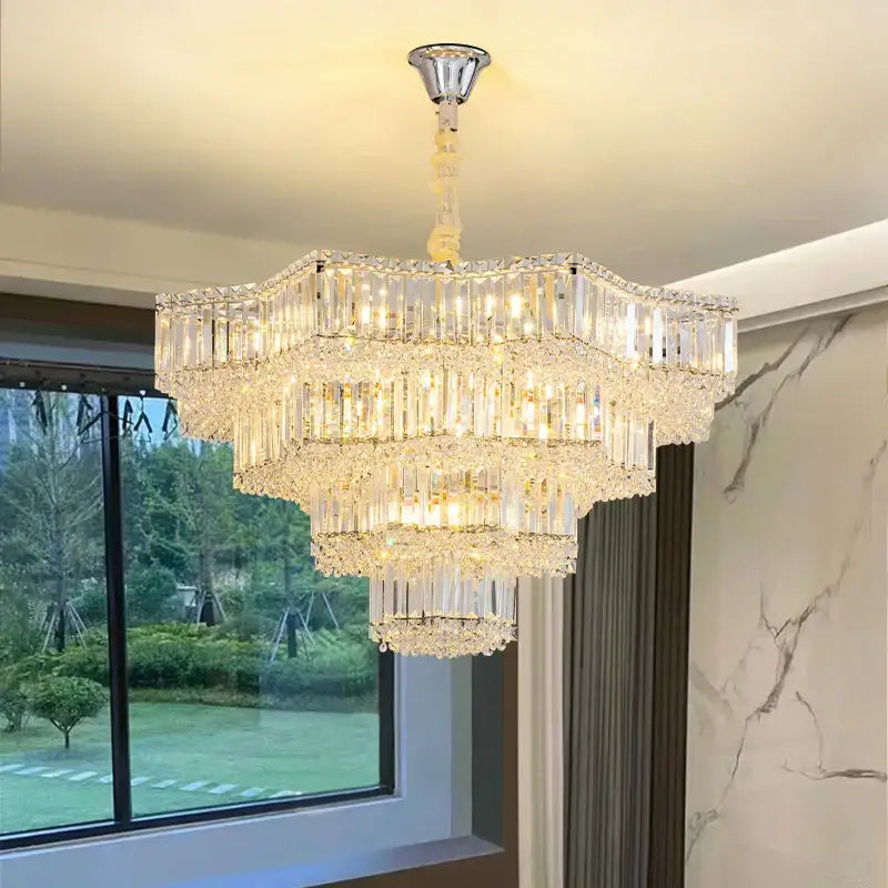 Chrome Crystal Chandelier with Multi-Tier Design