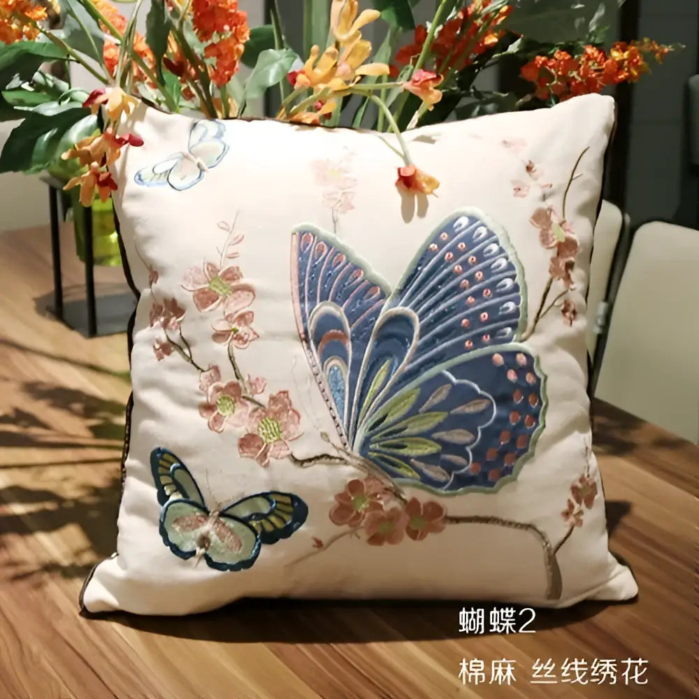 Embroidered Butterfly Cushion Cover