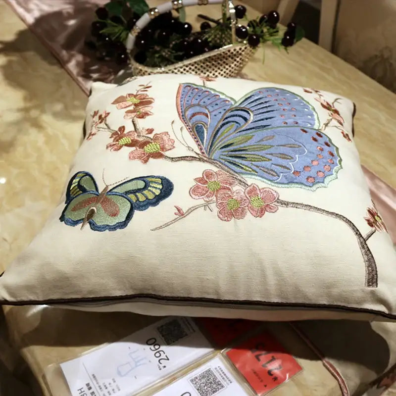 Embroidered Butterfly Cushion Cover