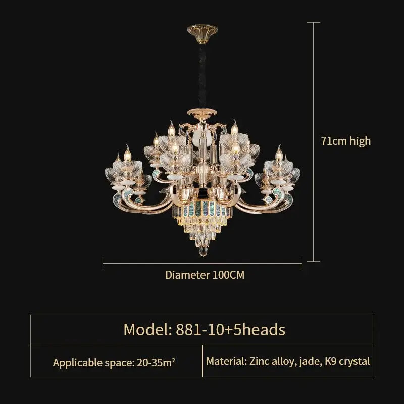 Gold Teal Crystal Chandelier