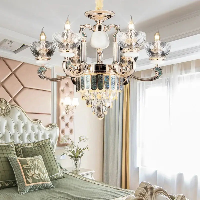 Gold Teal Crystal Chandelier