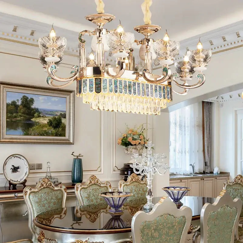 Gold Teal Crystal Chandelier