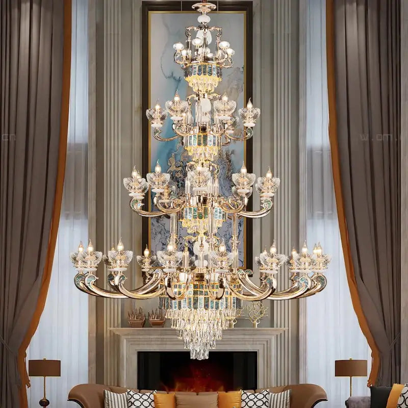 Gold Teal Crystal Chandelier