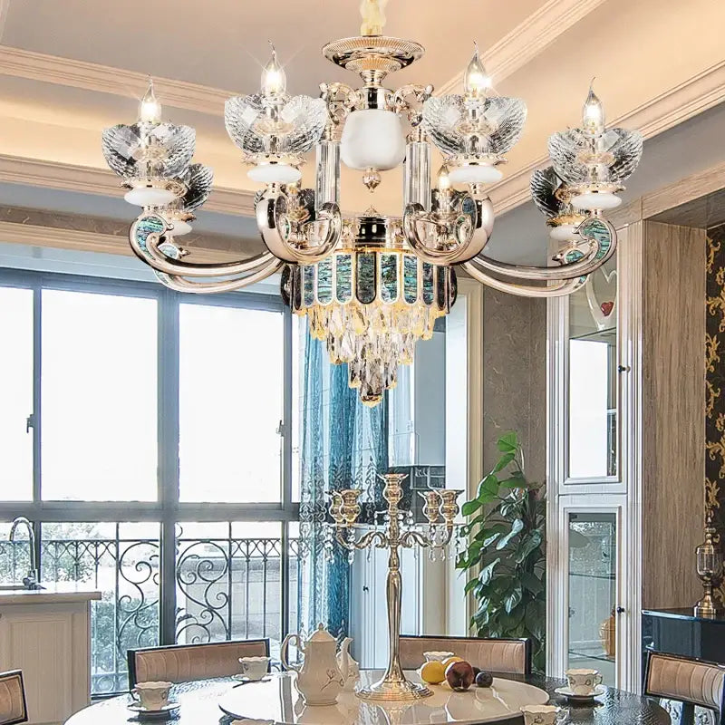 Gold Teal Crystal Chandelier
