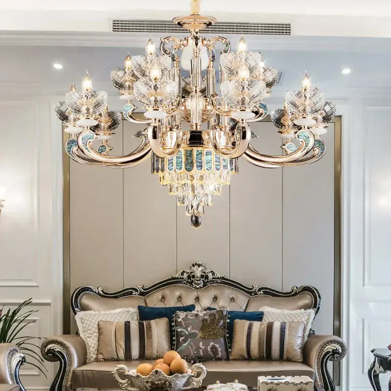 Gold Teal Crystal Chandelier