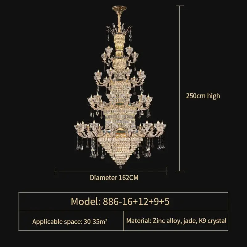 Gold Crystal European 42-Head Staircase Chandelier