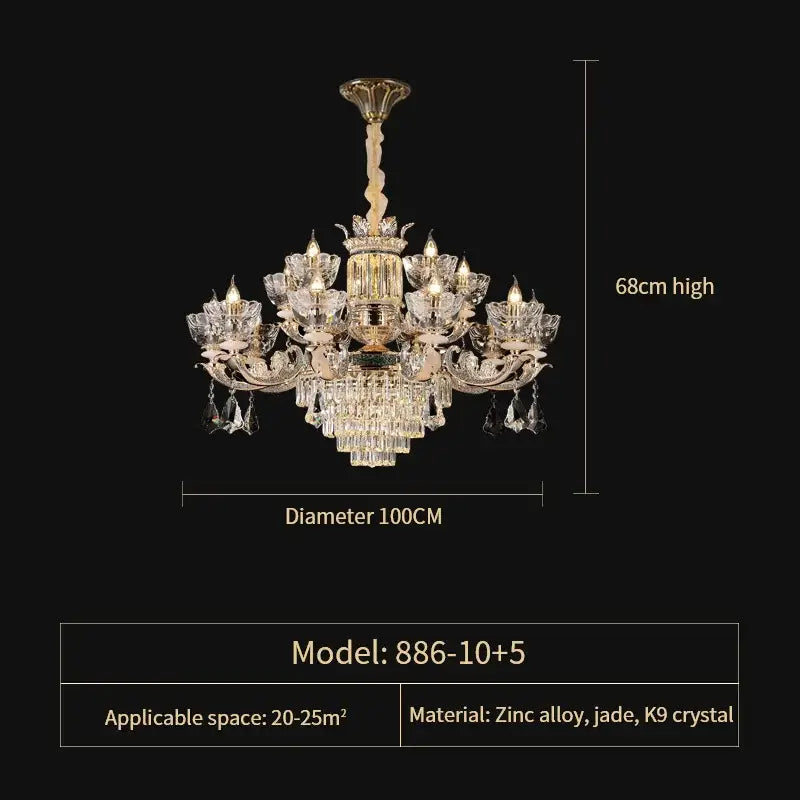 Gold Crystal European 42-Head Staircase Chandelier