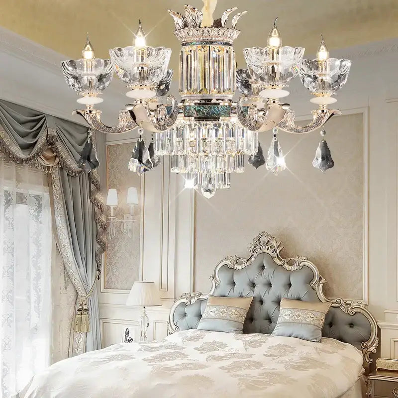Gold Crystal European 42-Head Staircase Chandelier