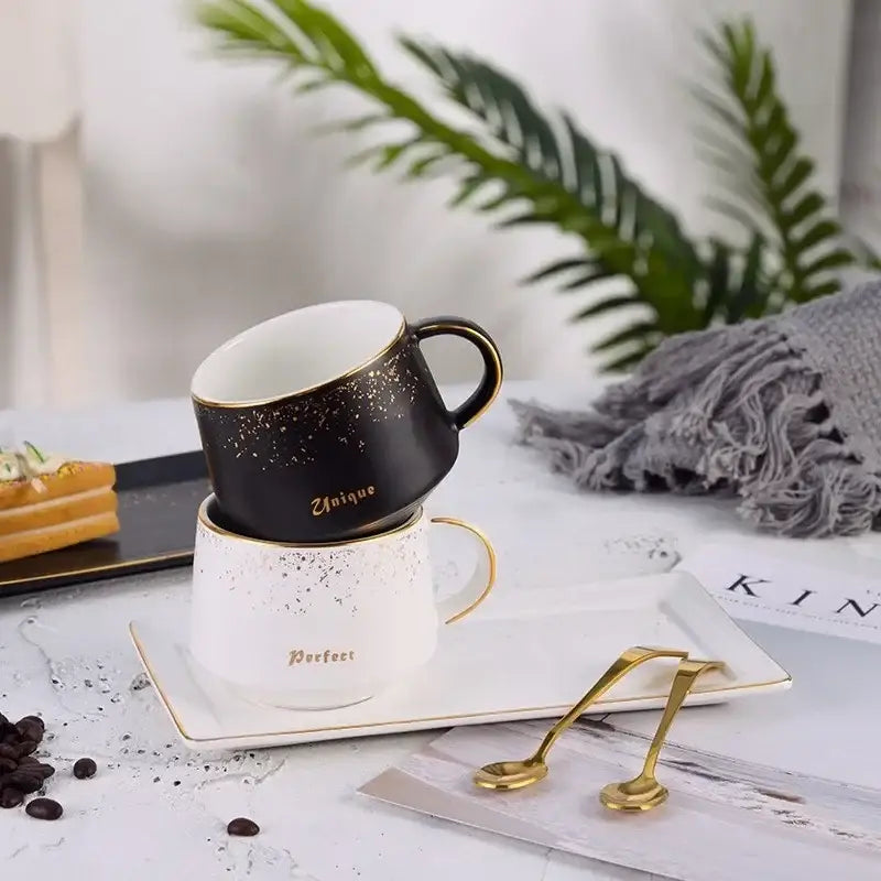 Black White Ceramic Cup Set