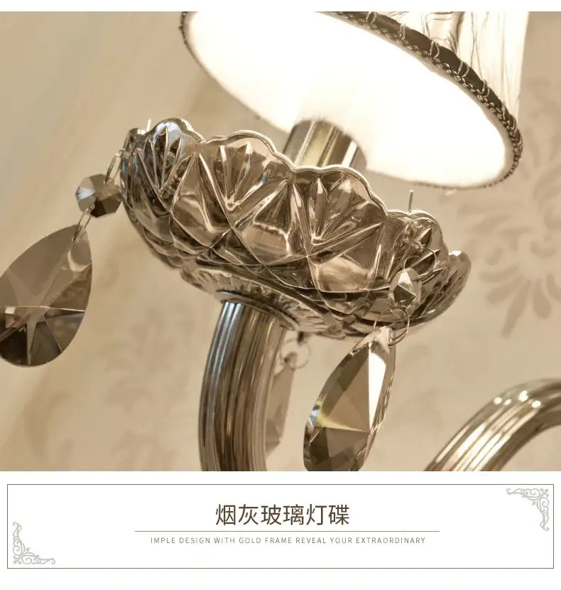 Silver Crystal Wall Lamp Smoke Grey Double Head