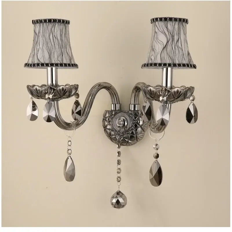 Silver Crystal Wall Lamp Smoke Grey Double Head
