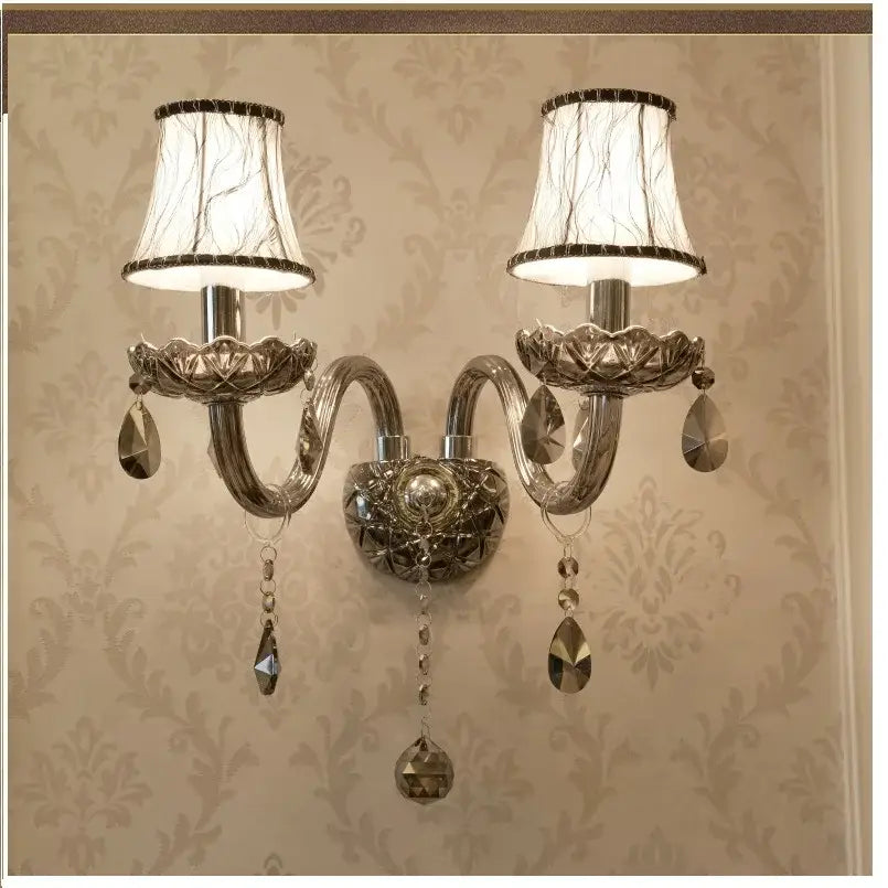 Silver Crystal Wall Lamp Smoke Grey Double Head
