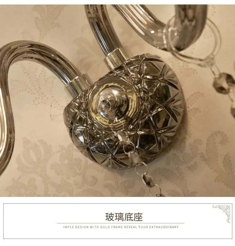 Silver Crystal Wall Lamp Smoke Grey Double Head