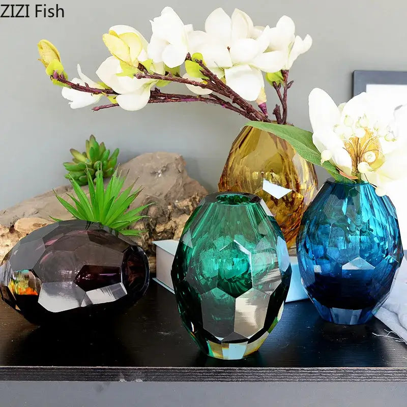 Amber Emerald Glass Vases
