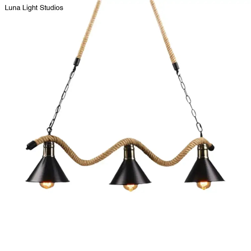 Black Metal Rope Conic Five-Light Pendant