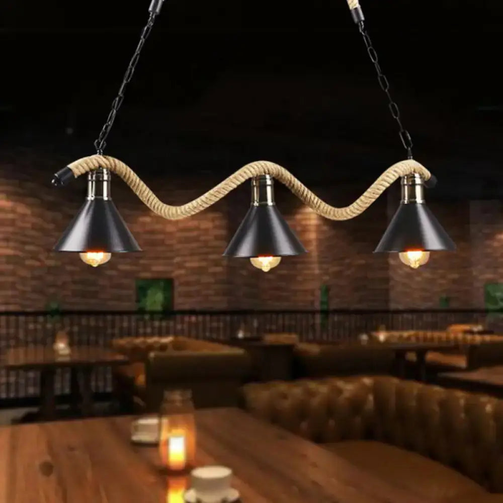 Black Metal Rope Conic Five-Light Pendant