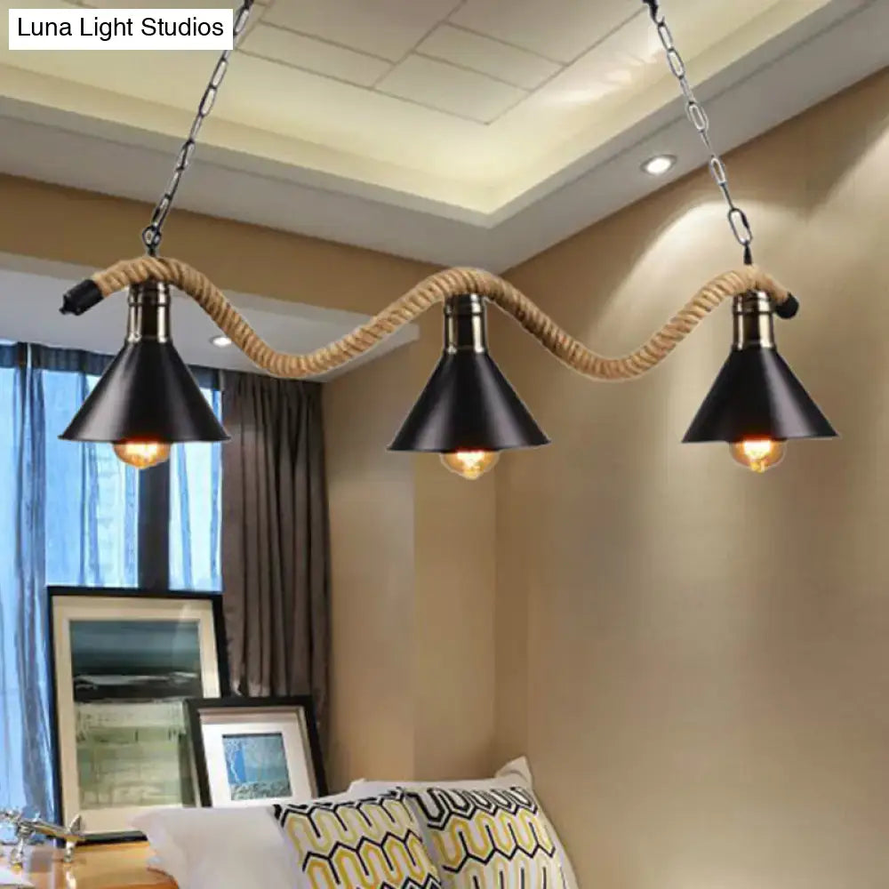Black Metal Rope Conic Five-Light Pendant