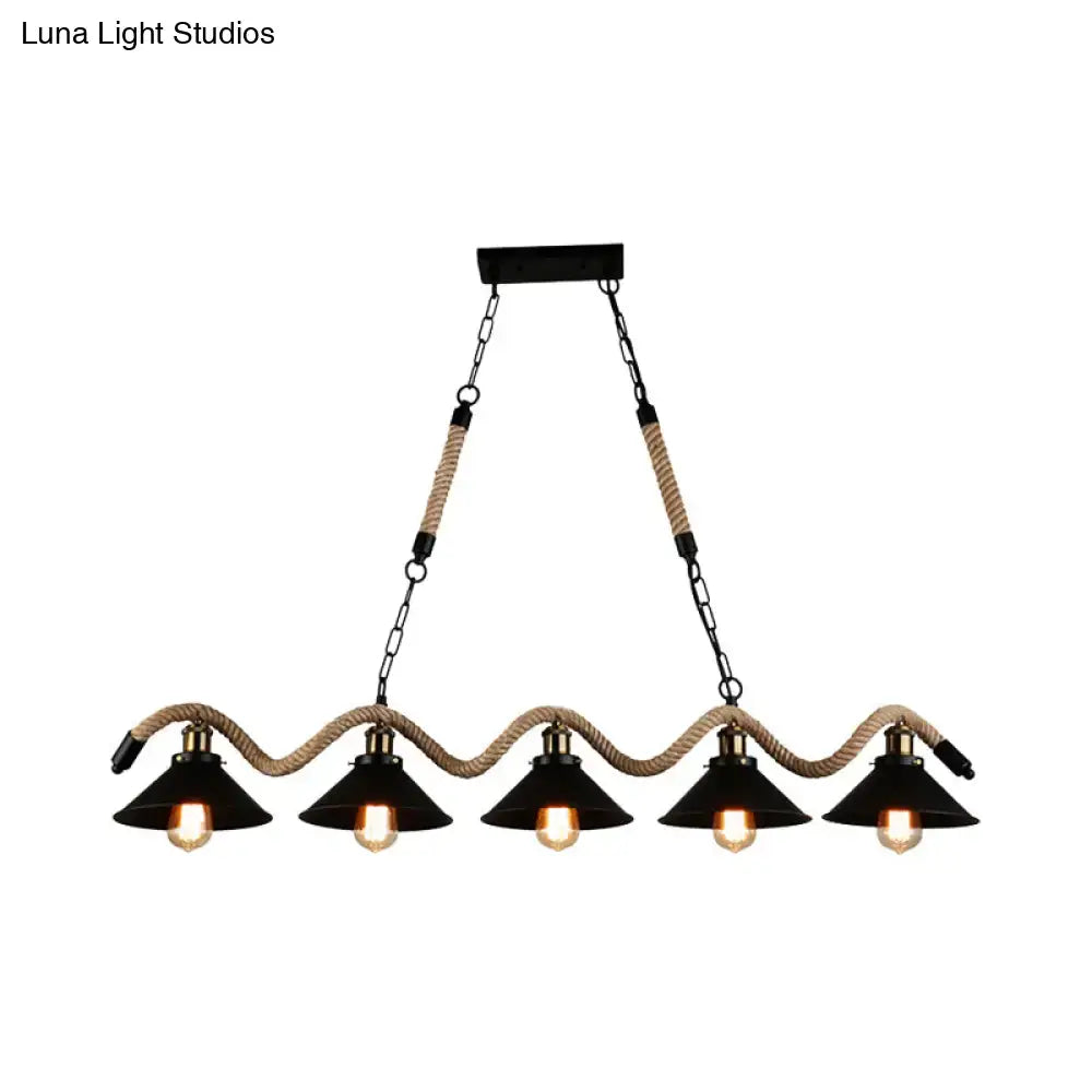 Black Metal Rope Conic Five-Light Pendant