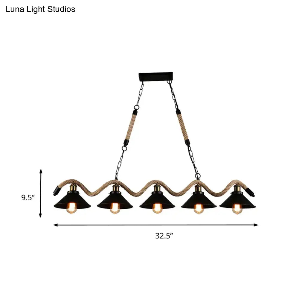Black Metal Rope Conic Five-Light Pendant