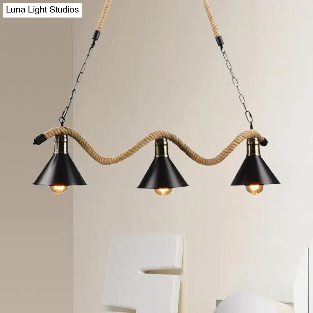 Black Metal Rope Conic Five-Light Pendant