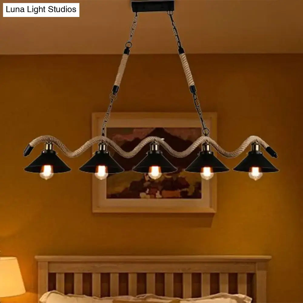 Black Metal Rope Conic Five-Light Pendant