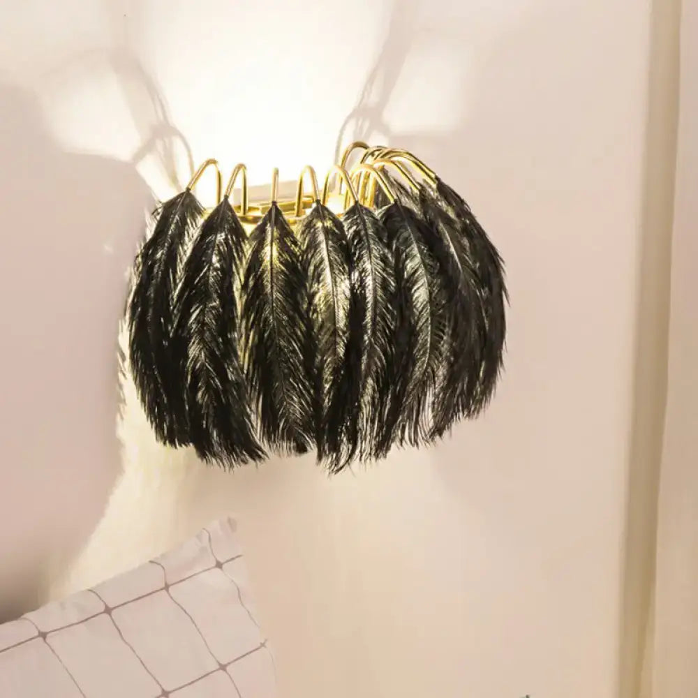 Gold Feather Curved Compact Wall Sconce