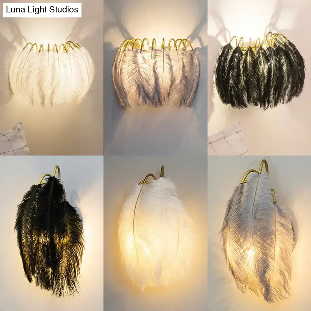 Gold Feather Curved Compact Wall Sconce