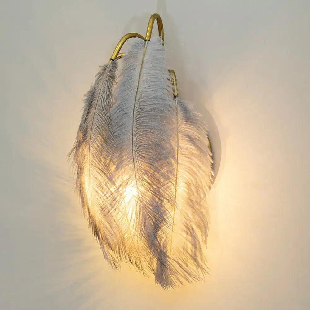 Gold Feather Curved Compact Wall Sconce
