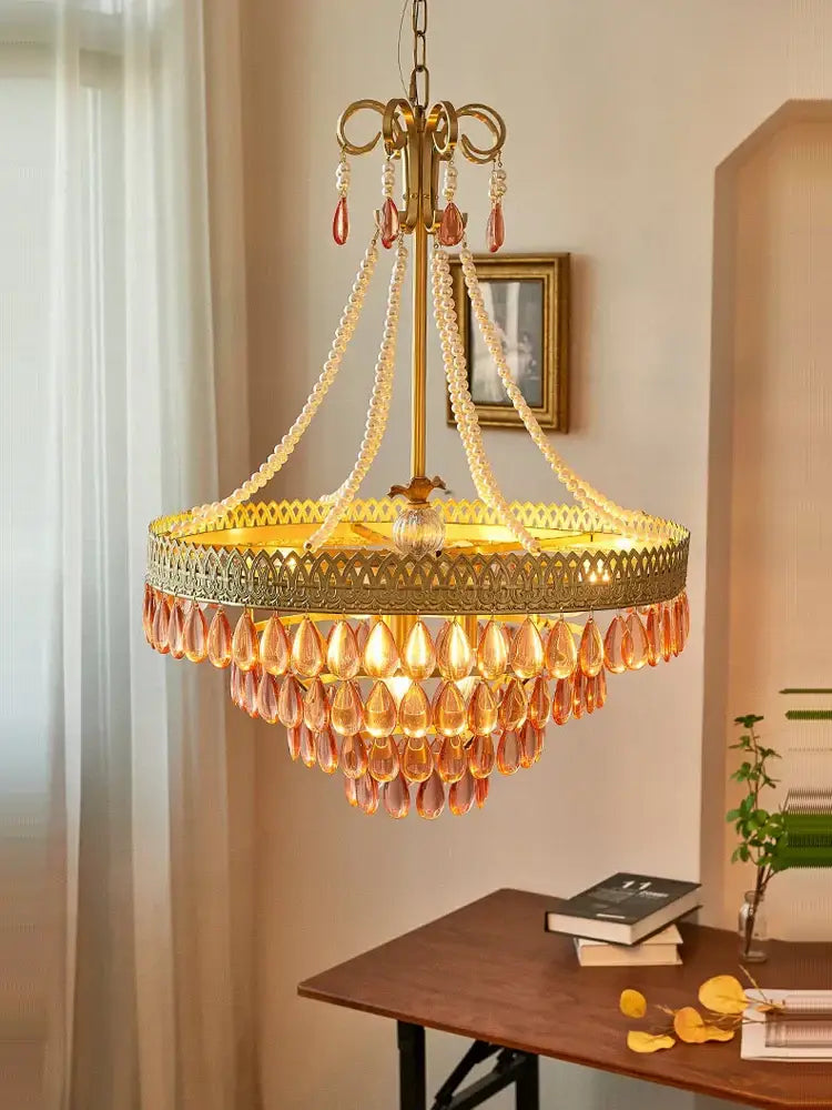 Gold Crystal LED Chandelier Filigree Design
