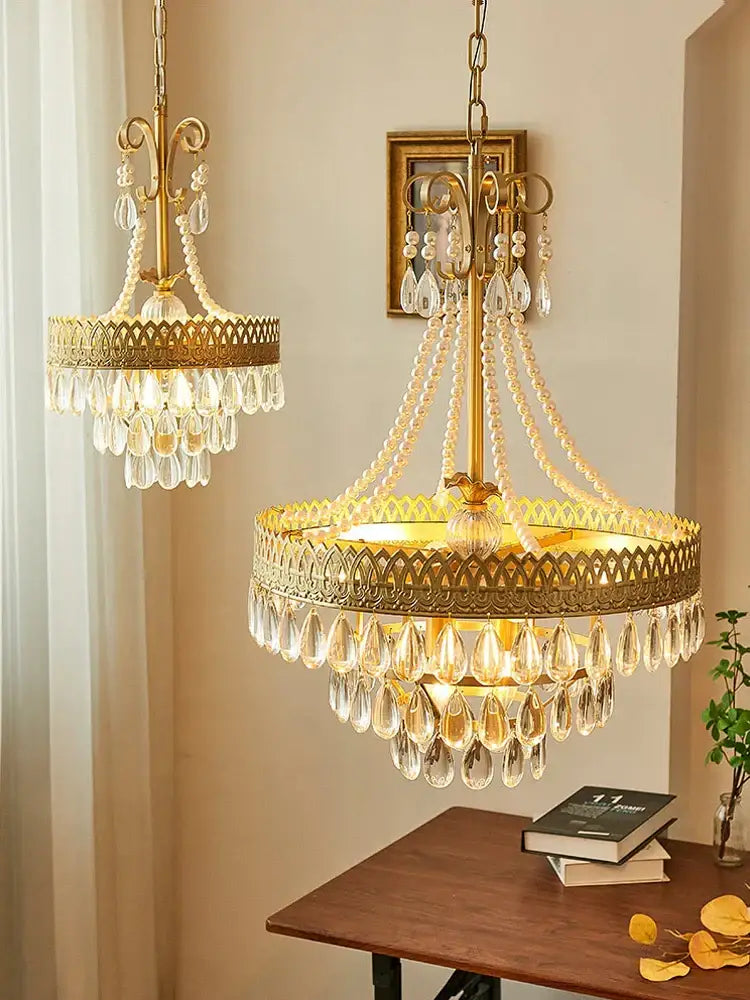 Gold Crystal LED Chandelier Filigree Design