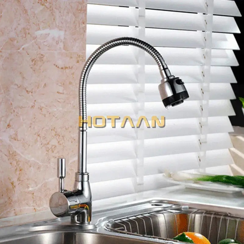 Chrome Brass Kitchen Faucet with Flexible Spray Head