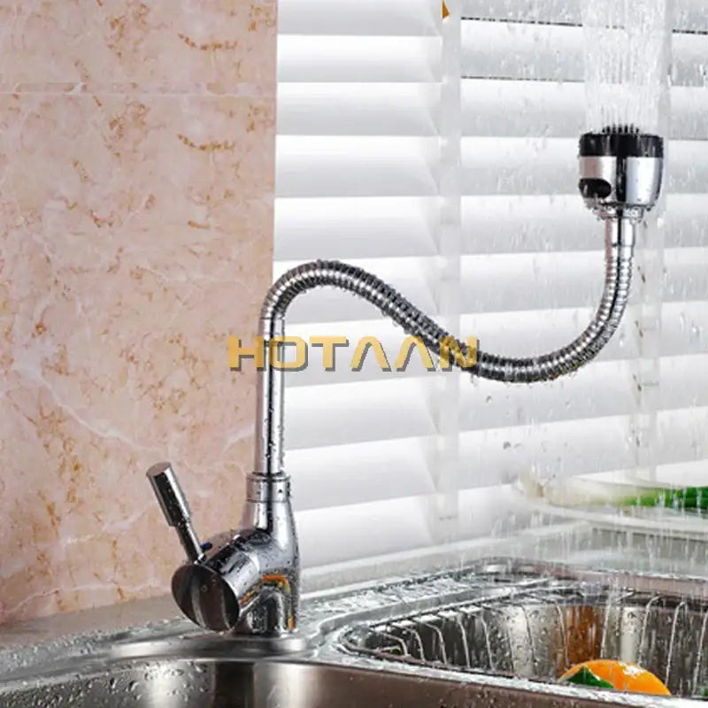 Chrome Brass Kitchen Faucet with Flexible Spray Head
